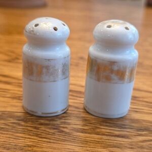 Vintage White Porcelain Gold Banded Salt and Pepper Shakers Set Made in Japan